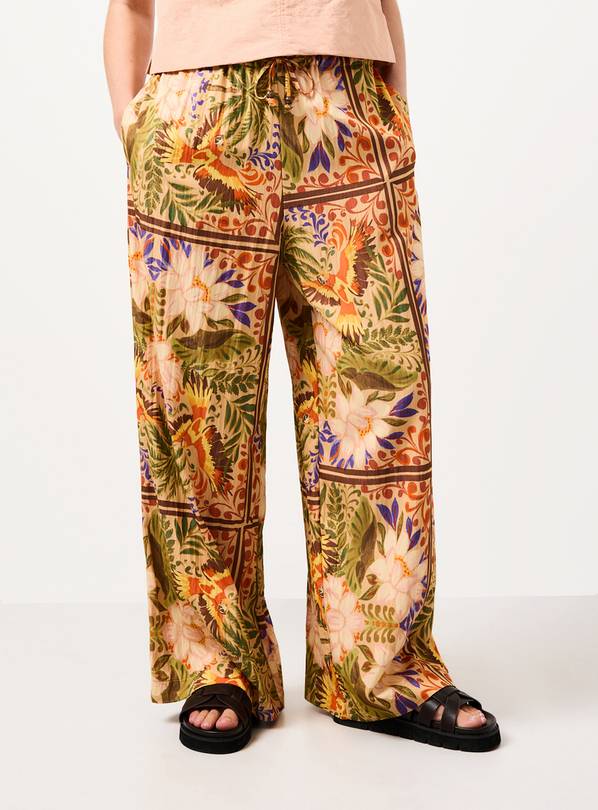Orange Parrot Palm Print Wide Leg Pull On Trousers 18